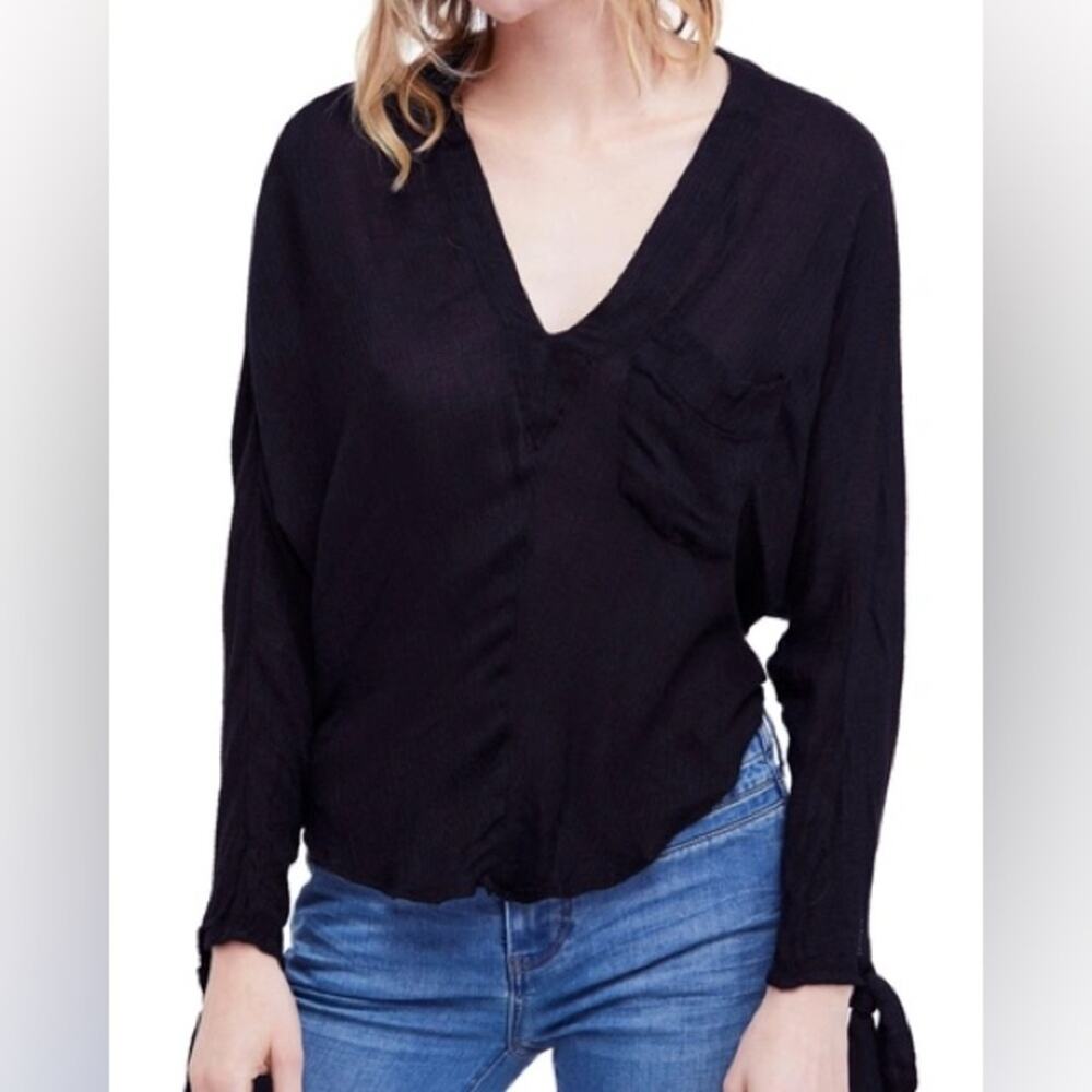 Free People Morning Dolman Sleeve Black Tie Sleeve Blouse Size Small